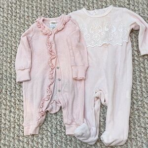 Pink Ruffled and Floral Lace Baby One Pieces